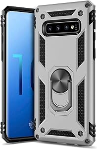 Anti-drop metal ring case for Samsung S10 Silver.