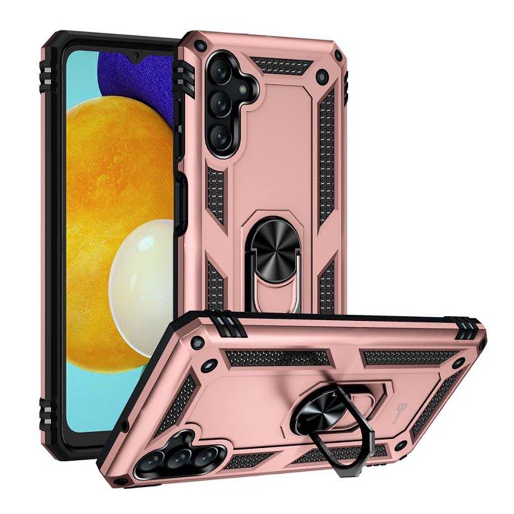 Anti-drop metal ring case for Samsung A13 rose gold.