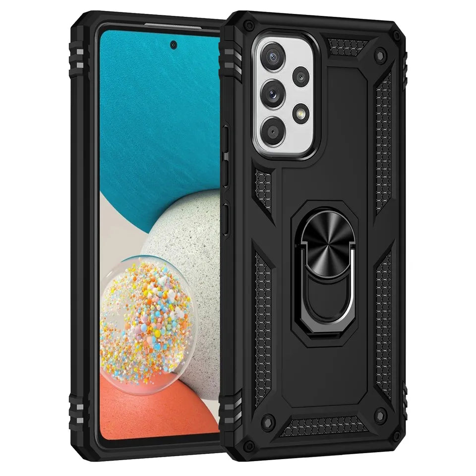 Anti-drop metal ring case for Samsung A52 5G black.