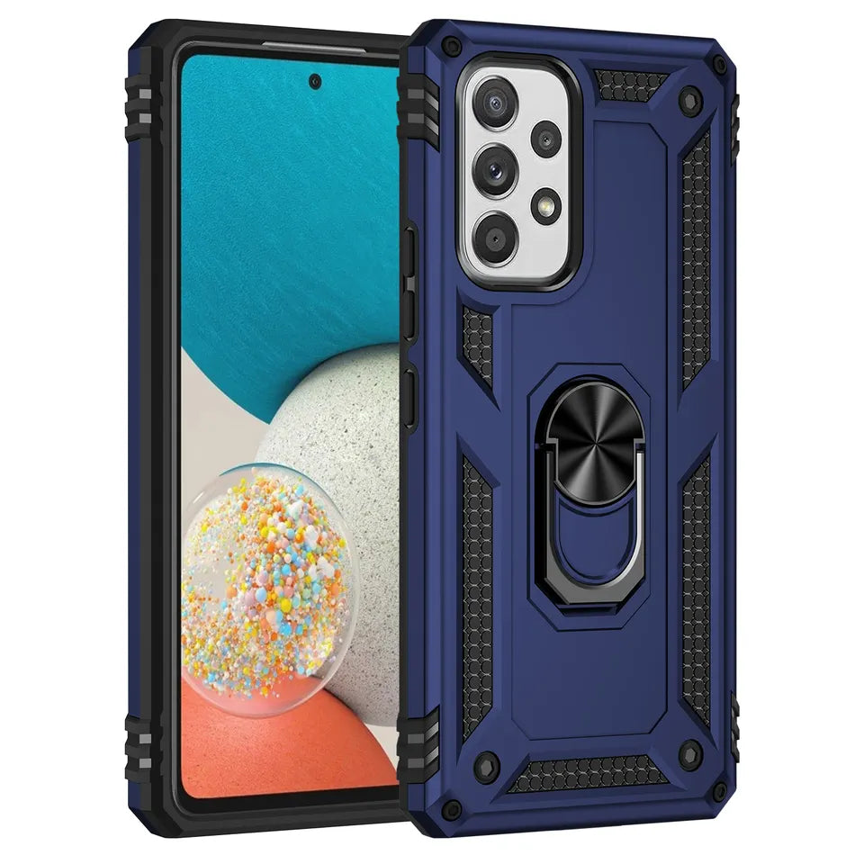 Anti-drop metal ring case for Samsung A53 5G navy blue.