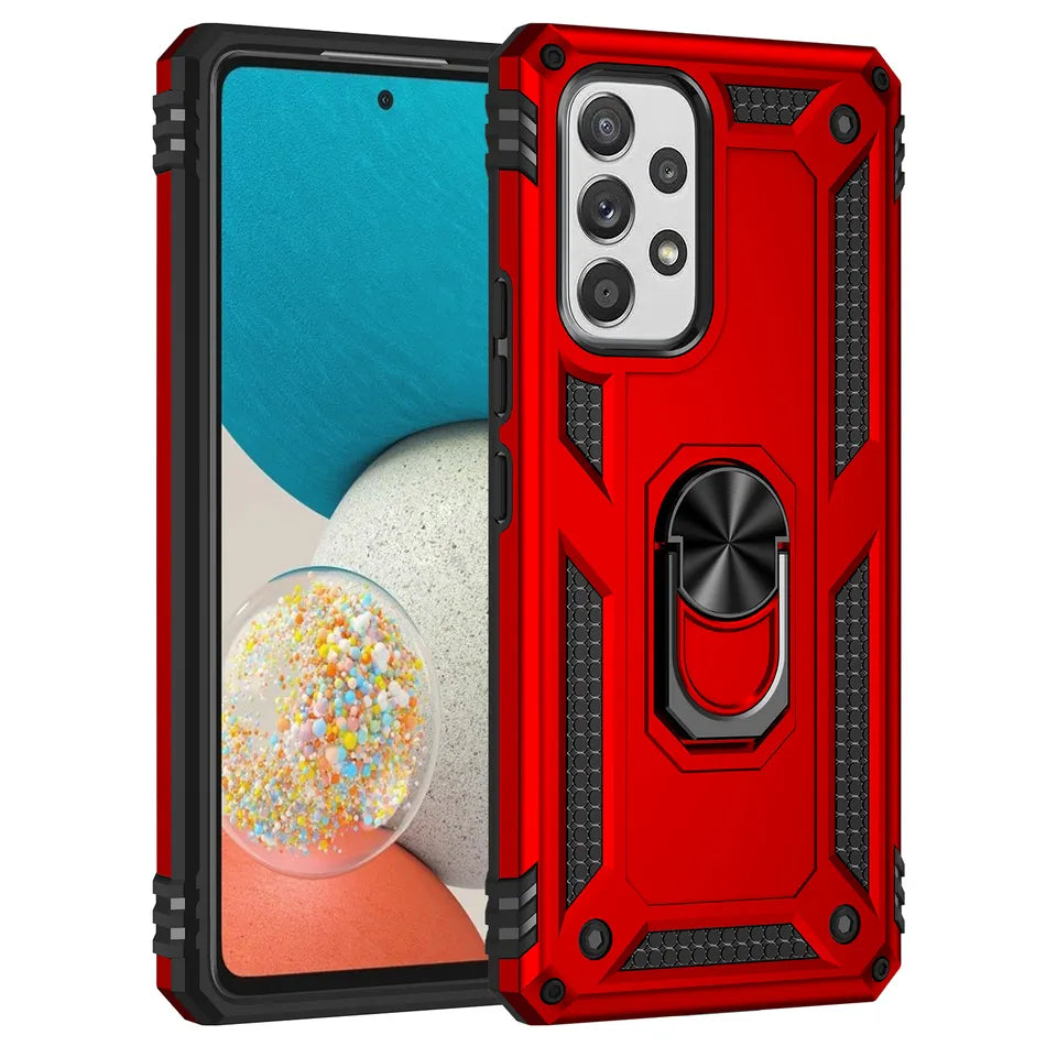 Anti-drop metal ring case for Samsung A52 5G red.