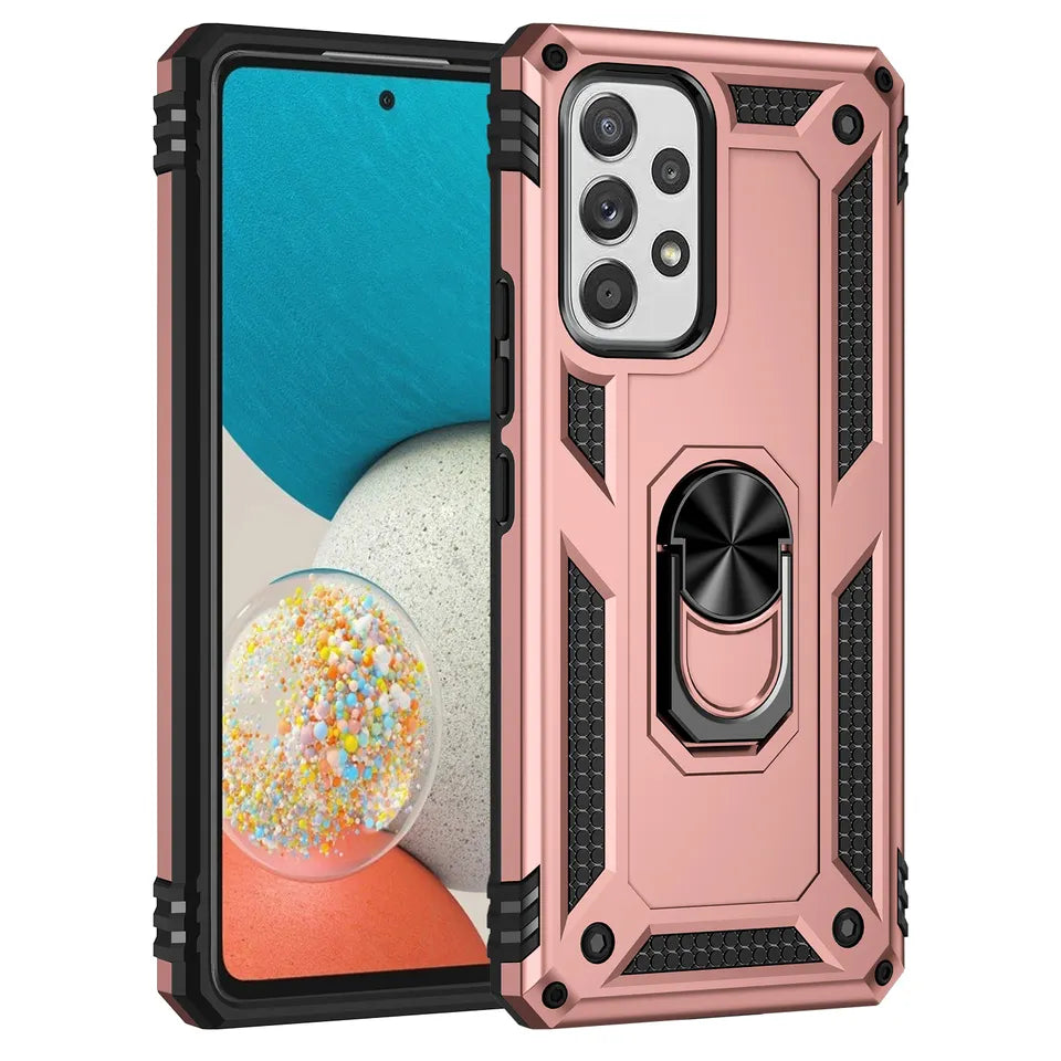 Anti-drop metal ring case for Samsung A52 5G rose gold.