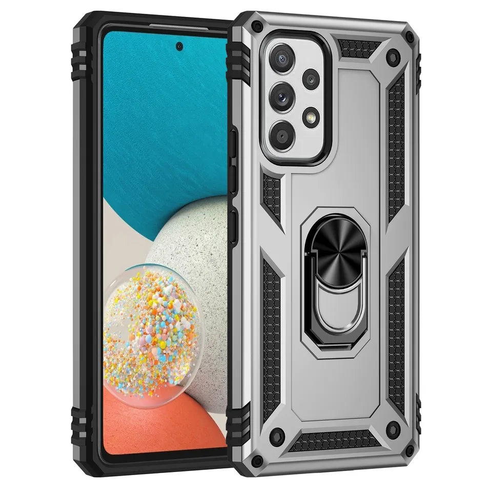Anti-drop metal ring case for Samsung A52 5G Silver.