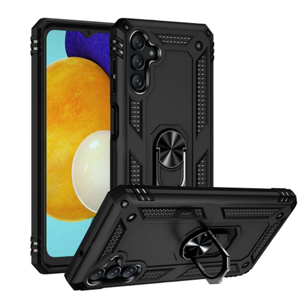 Anti-drop metal ring case for Samsung A13 black.