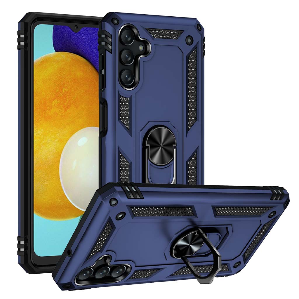 Anti-drop metal ring case for Samsung A13 navy blue.
