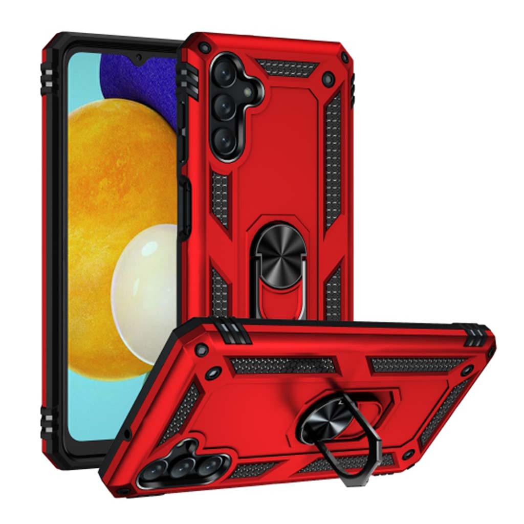Anti-drop metal ring case for Samsung A13 red.