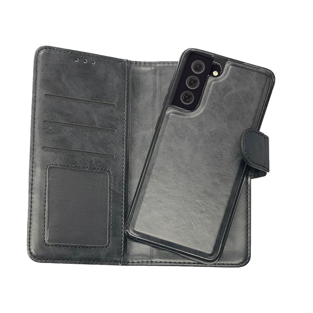 Magnetic two in one wallet for Samsung S21 black.