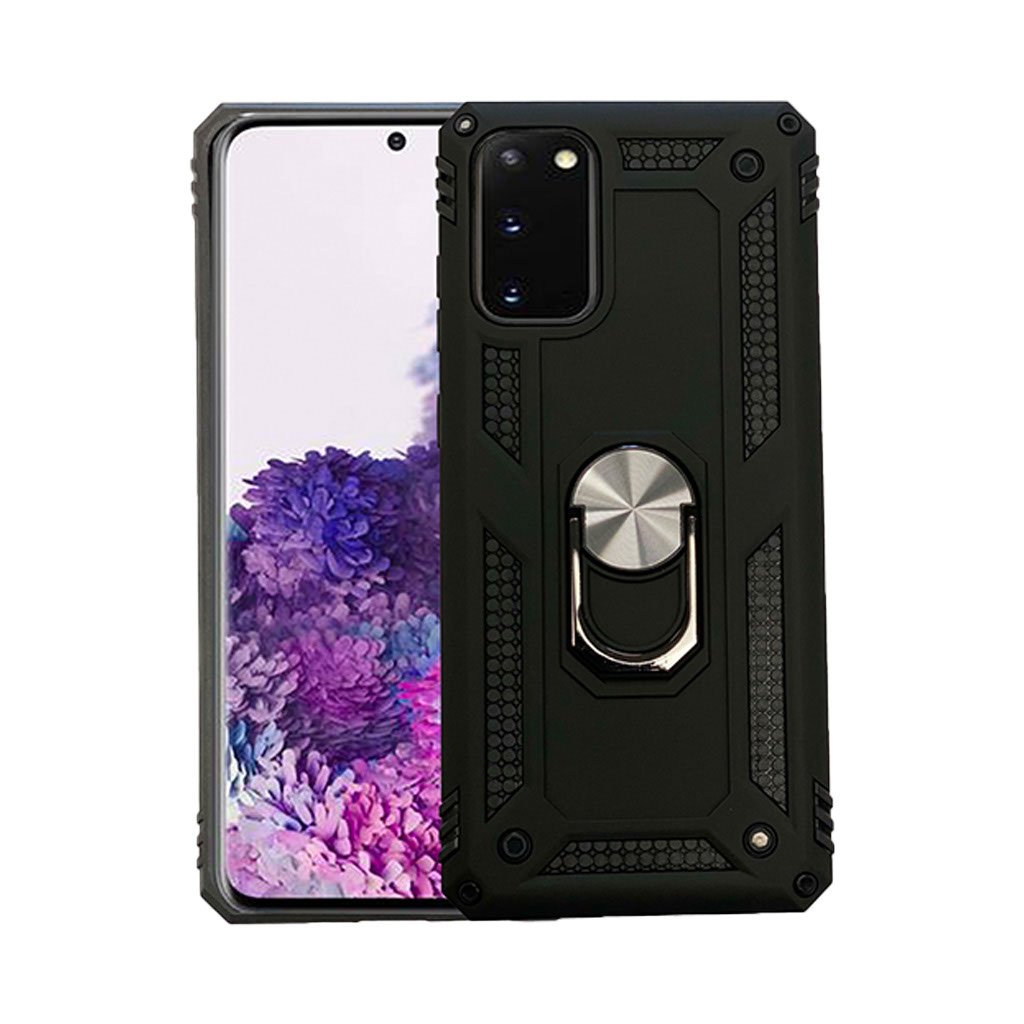 Anti-drop metal ring case for Samsung A51 black.