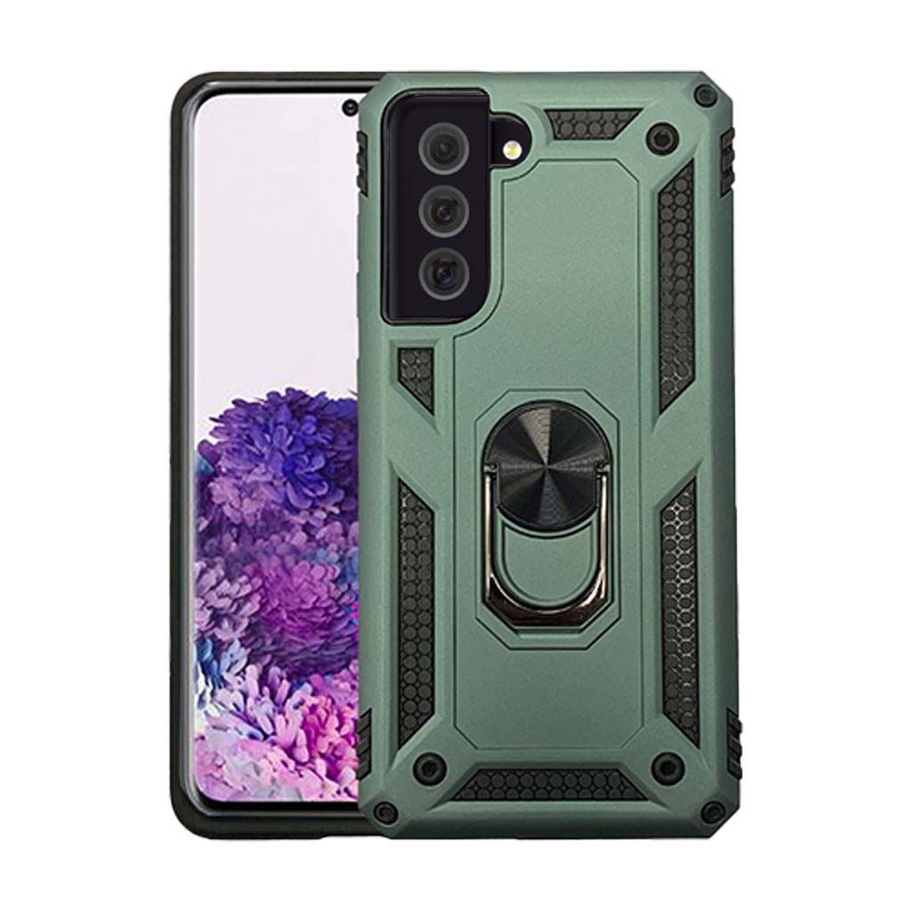 Anti-drop metal ring case for Samsung s21 dark green.