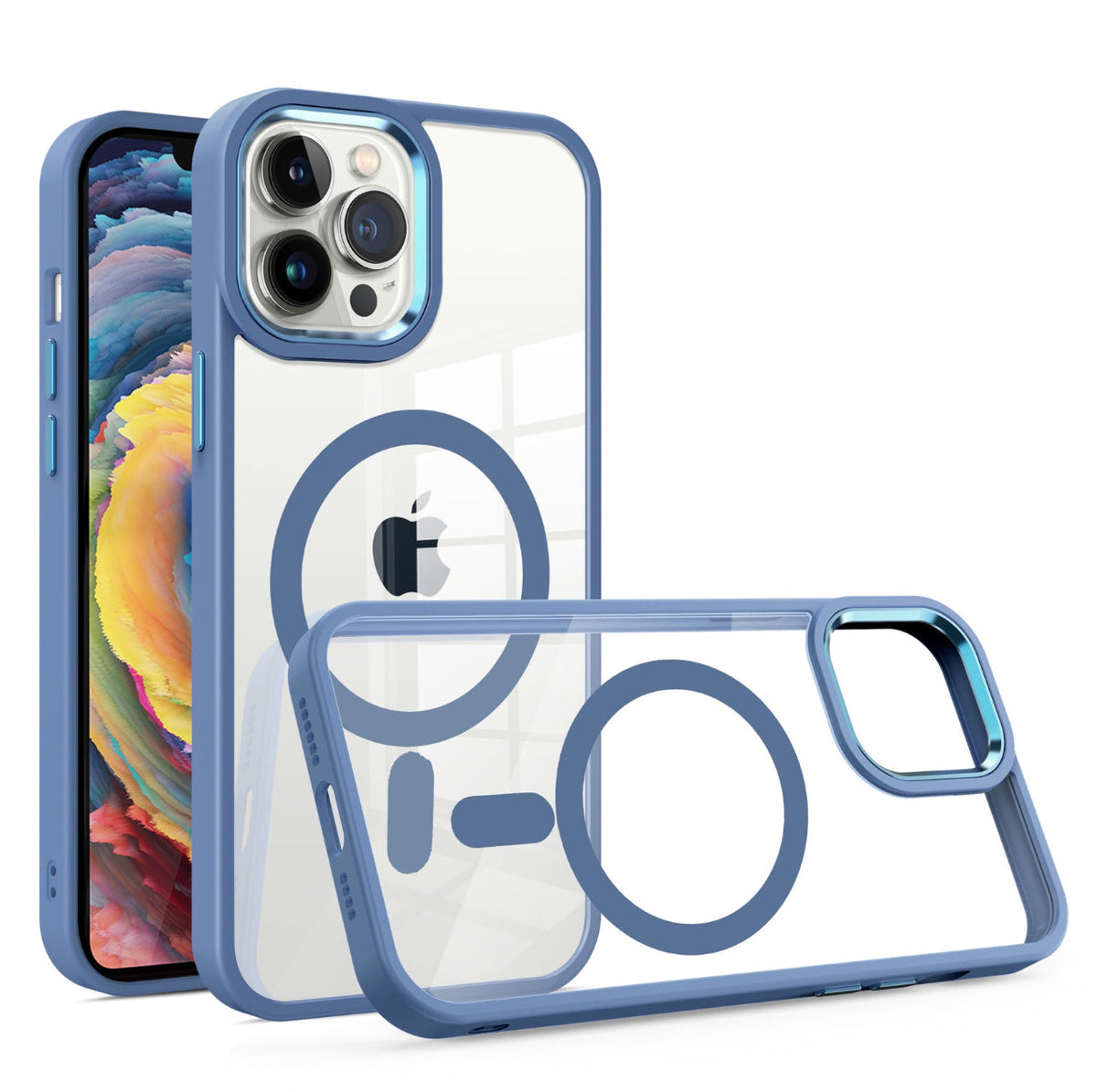 Magsafe Clear case for iPhone 13 Pro Max with Navy Blue Border.