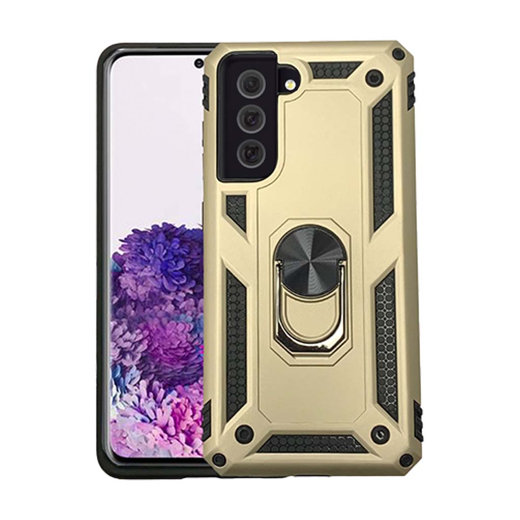 Anti-drop metal ring case for Samsung S22 gold.