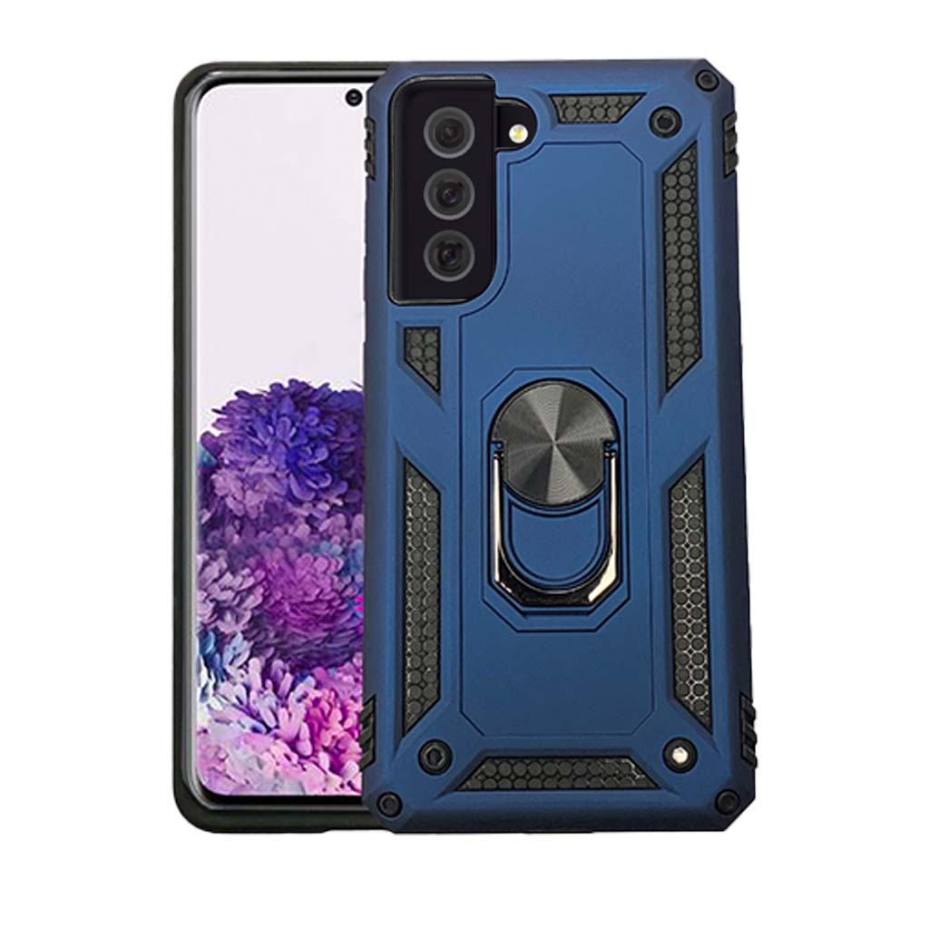 Anti-drop metal ring case for Samsung S22 navy blue.