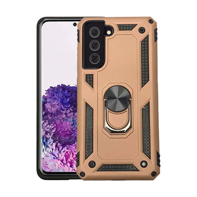 Anti-drop metal ring case for Samsung S23 Plus Rose Gold.