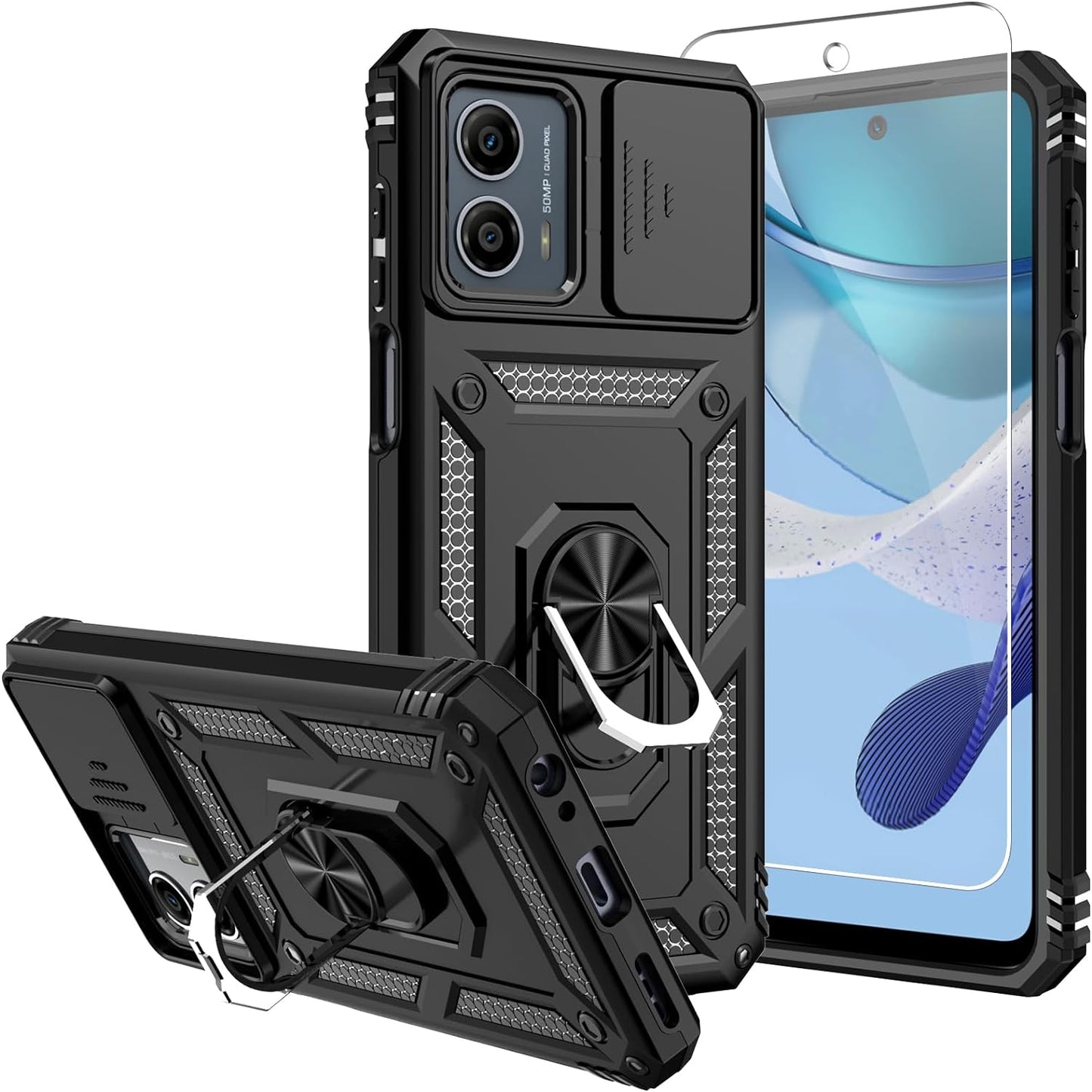 Anti-drop ring case with camera protector for Moto G 5G (2024) Black.