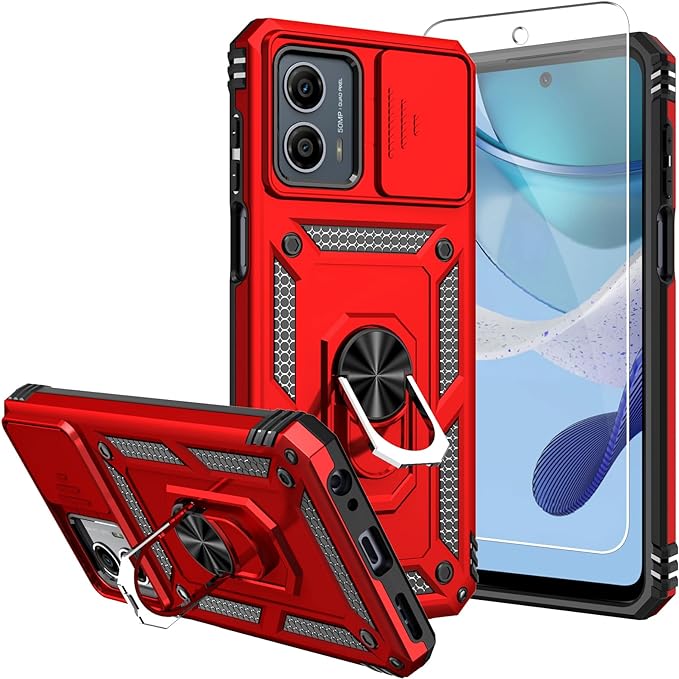 Anti-drop ring case with camera protector for Moto G 5G (2024) Red.