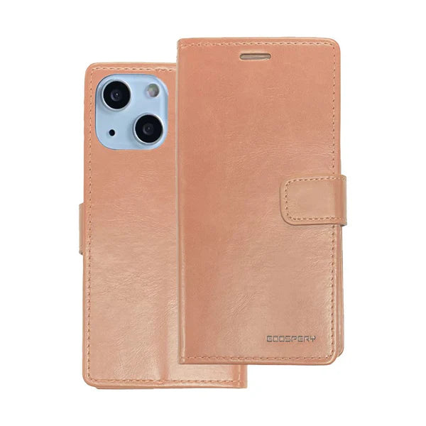 Bluemoon wallet case for iPhone 15 Plus Rose Gold.