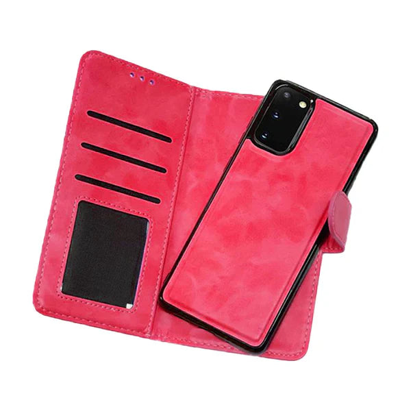 Magnetic two in one wallet for Samsung S23 Hot Pink.