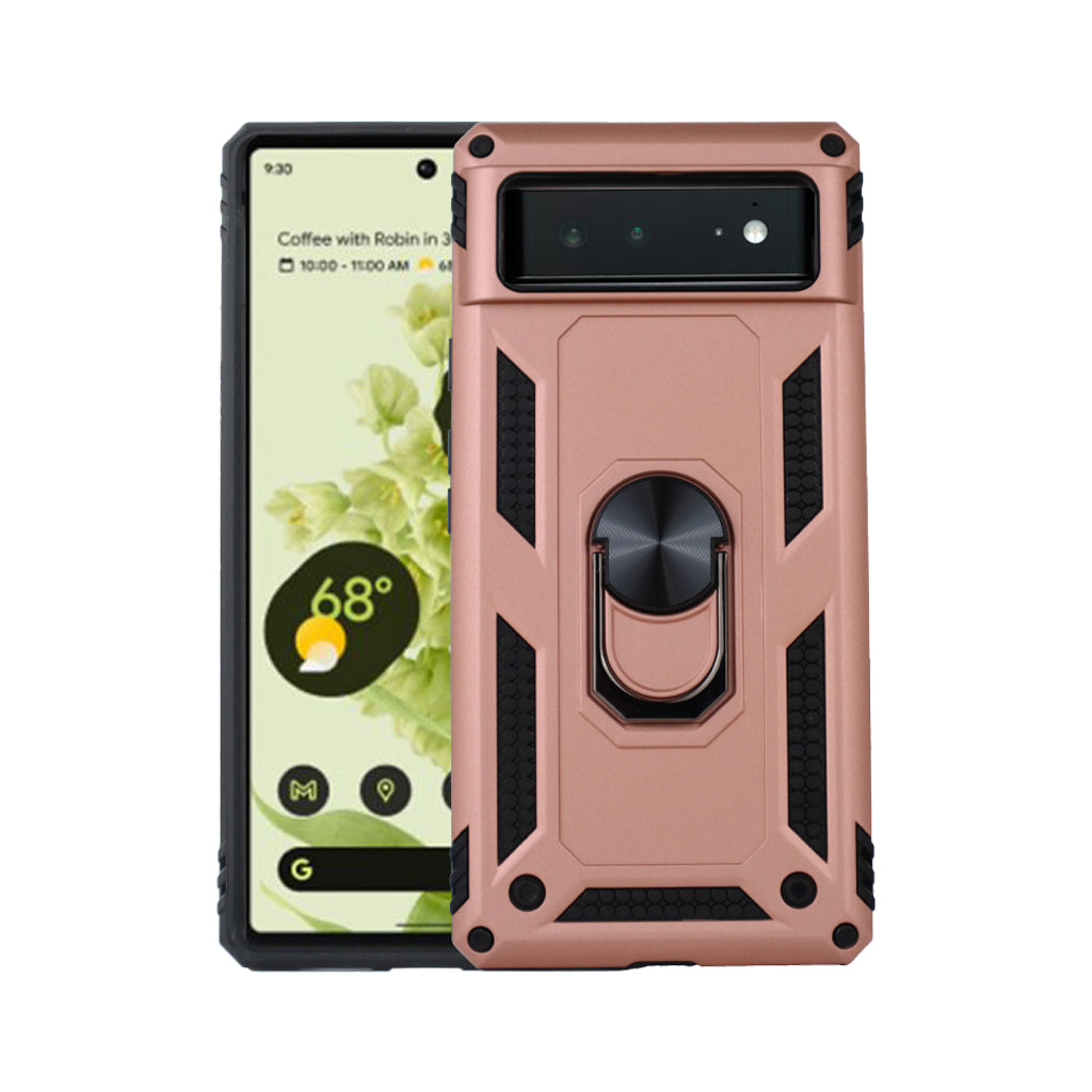 Anti-drop ring case for Pixel 6 rose gold.
