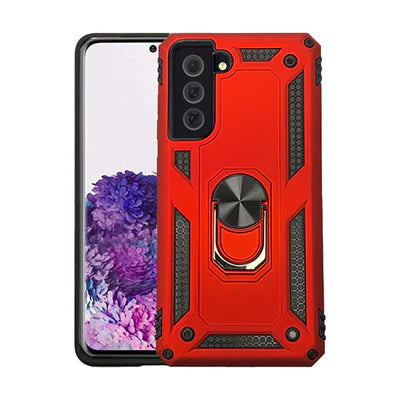 Anti-drop metal ring case for Samsung S23 Plus Red.