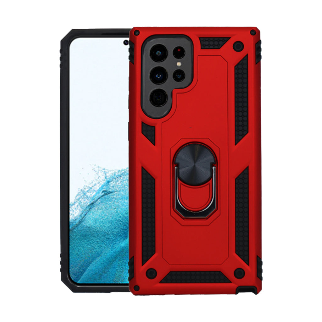 Anti-drop metal ring case for Samsung S22 Ultra red.