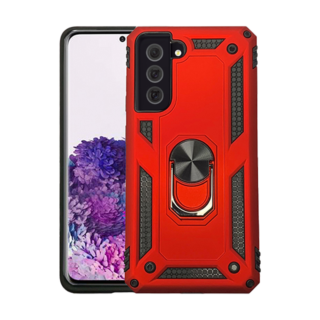 Anti-drop metal ring case for Samsung s21 plus red.