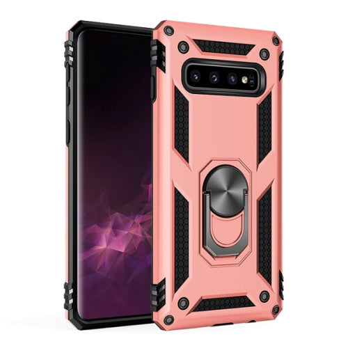 Anti-drop metal ring case for Samsung S10 Plus Rose Gold.