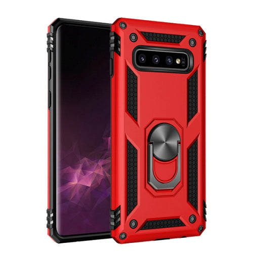 Anti-drop metal ring case for Samsung S10 Plus Red.