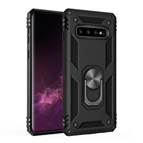 Anti-drop metal ring case for Samsung S10 Plus Black.