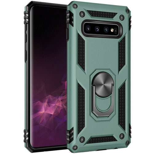 Anti-drop metal ring case for Samsung S10 Plus Green.