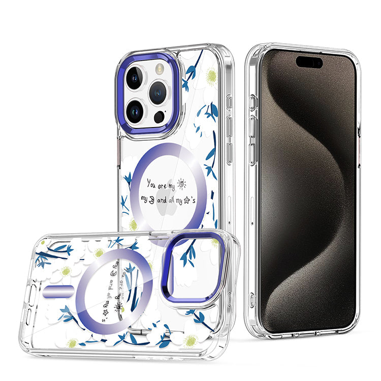 Floral Magsafe Case for iPhone 15 Pro Max White Petals.