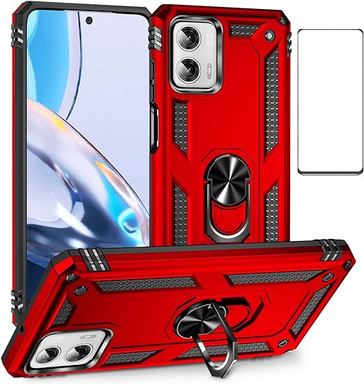 Anti-drop metal ring case for Moto G 5G (2023) Red.