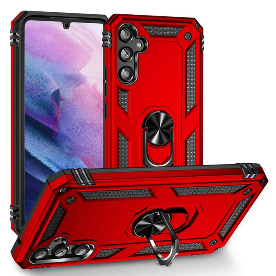 Anti-drop metal ring case for Samsung A34 Red.