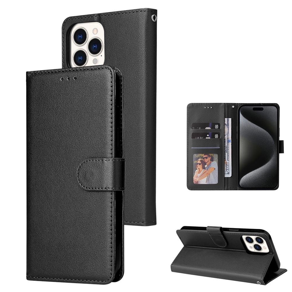 Leather wallet case for Pixel 6A Black.