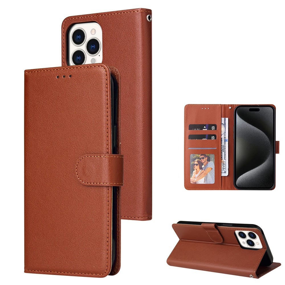 Leather wallet case for Pixel 6A Brown.