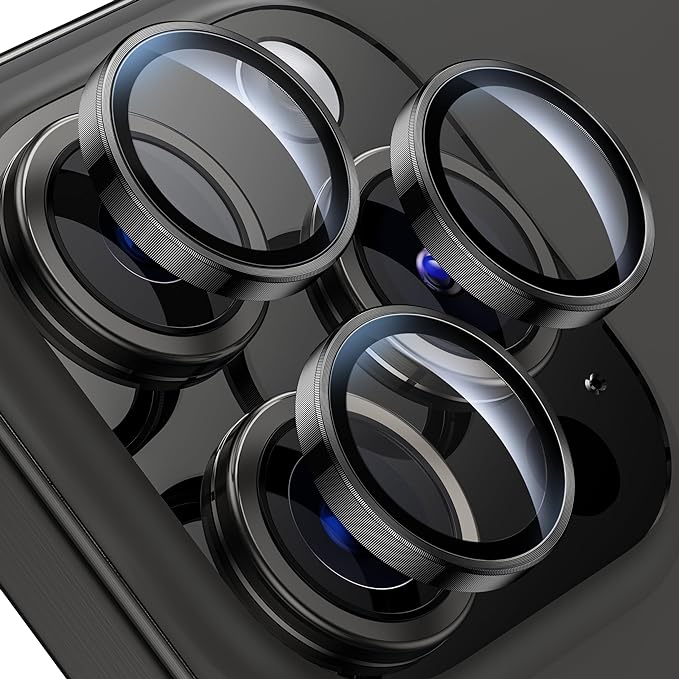 Camera ring protector for iPhone 15 Pro Max Black Titanium.