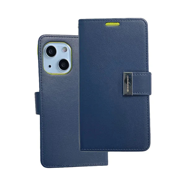 Rich diary wallet for iPhone 14 Navy Blue