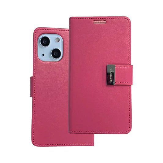 Rich diary wallet for iPhone 14 Hot Pink.