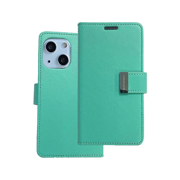 Rich diary wallet for iPhone 14 Teal.