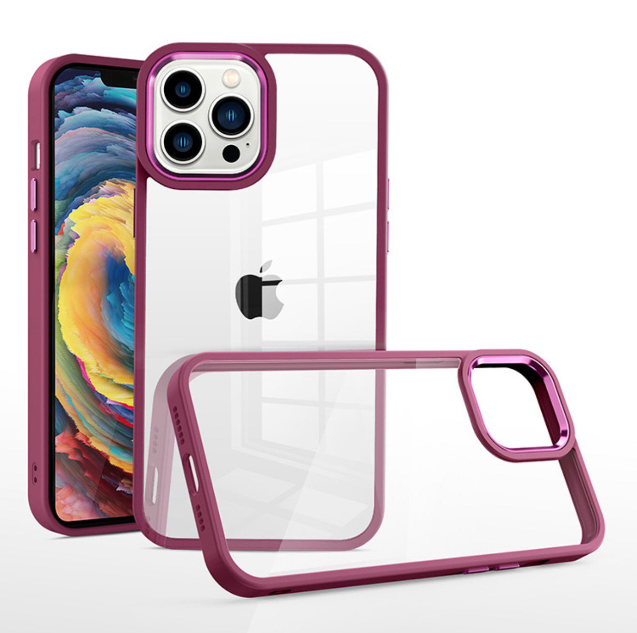 Clear back case for iPhone XR with Wine Border.