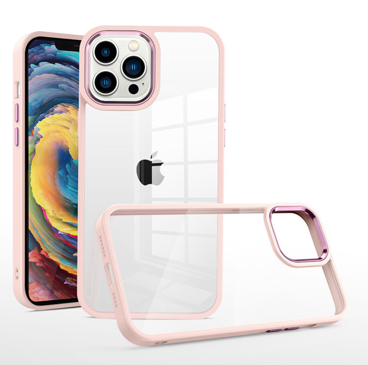 Clear back case for iPhone 15 Pro with Pink Border.