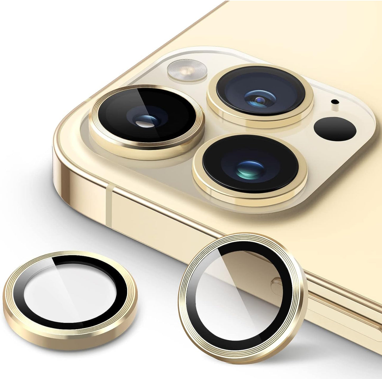 Camera ring protector for iPhone 14 Pro/14 Pro Max Gold.