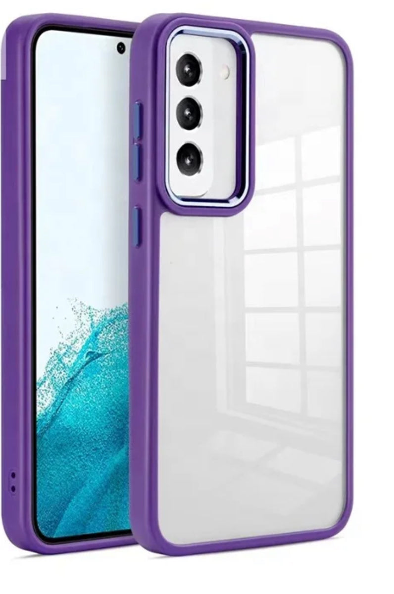 Clear back case for Samsung S23 with deep purple border.