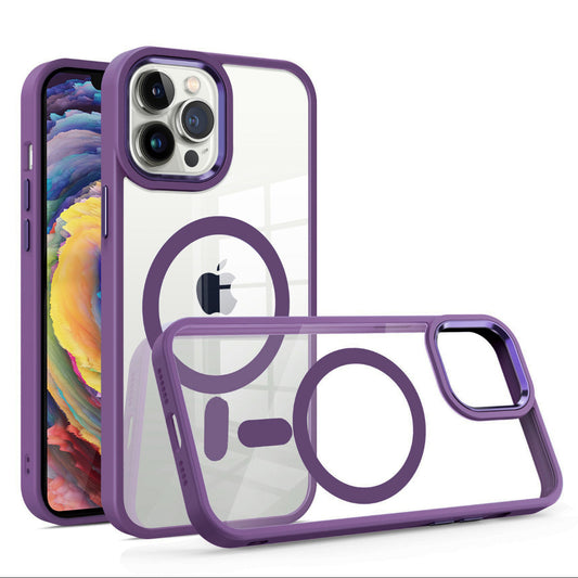 Magsafe Clear case for iPhone 15 with Deep Purple Border.