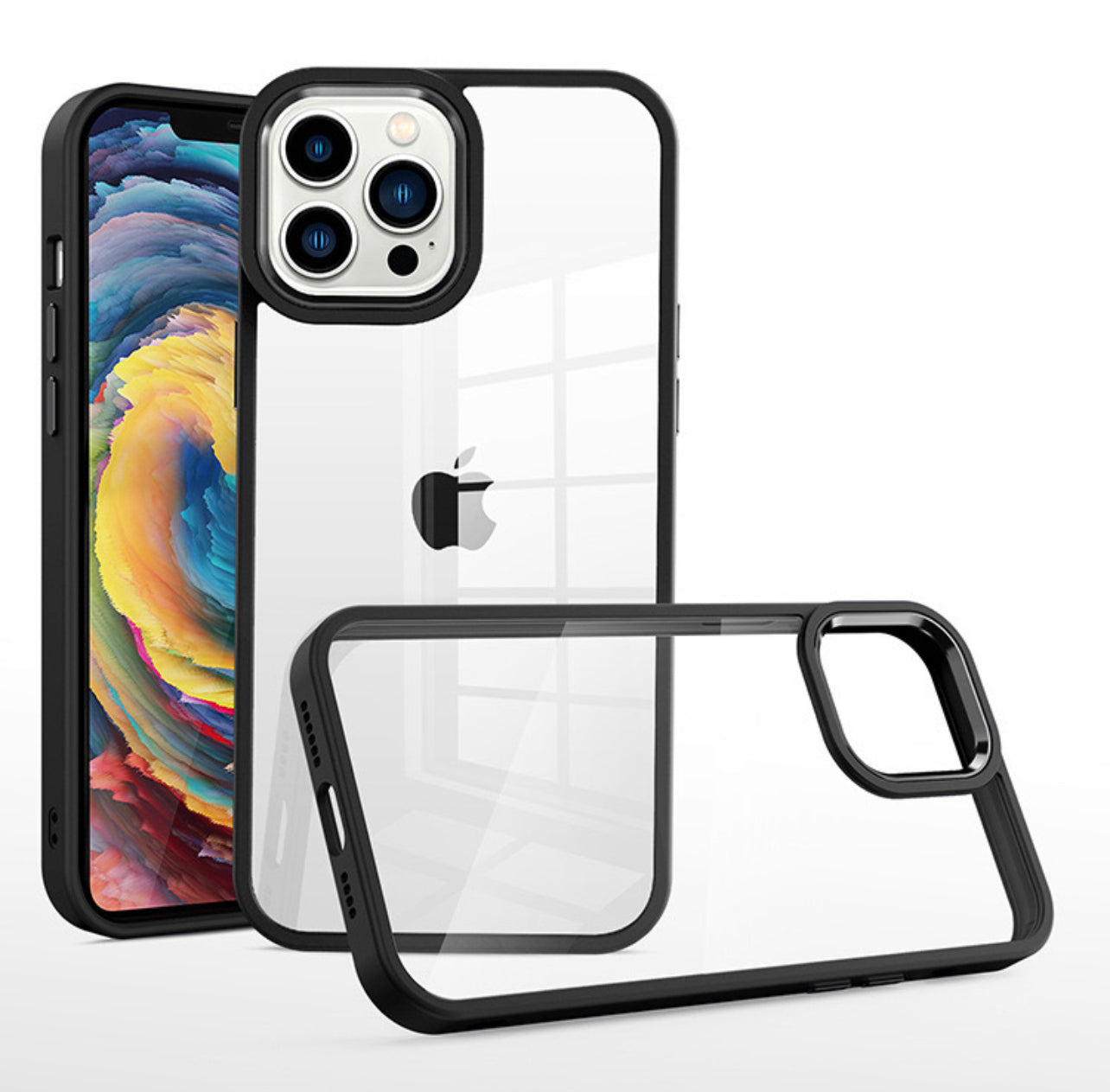 Clear back case for iPhone 15 Pro with Black Border.