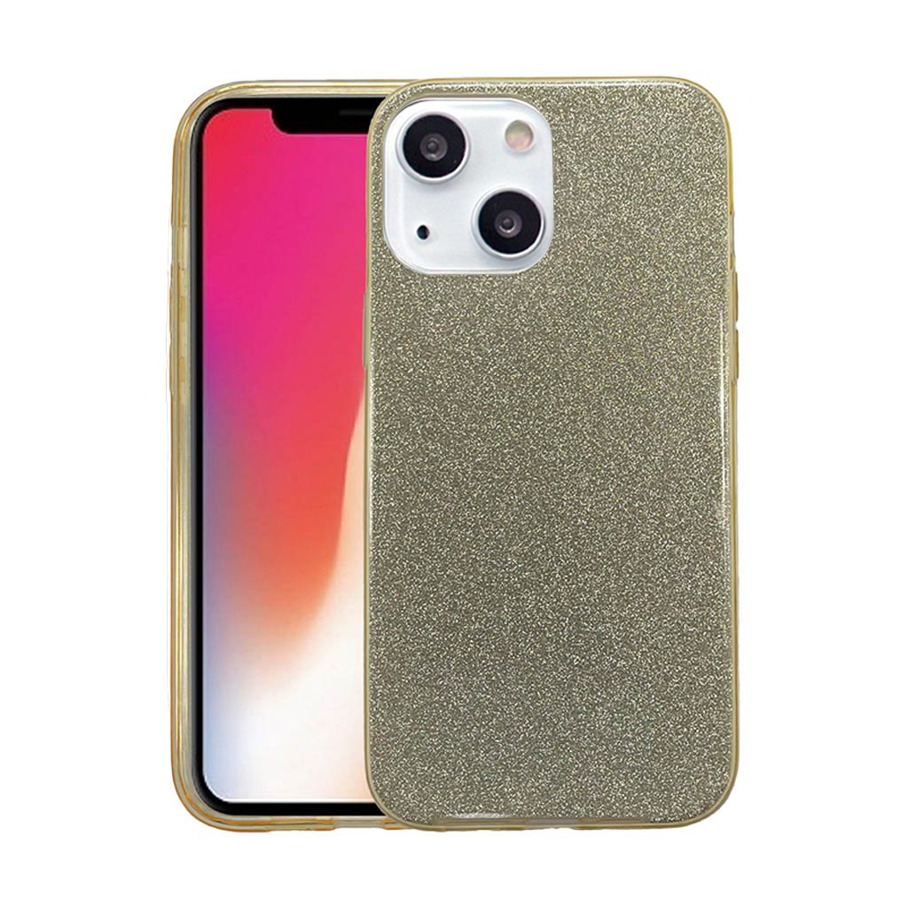 Three piece sparkly case for iPhone 13 Mini gold.