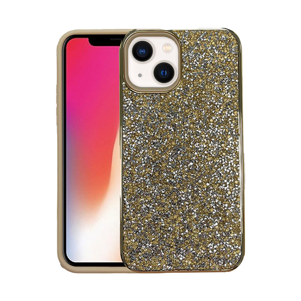 Designer hard glitter case for iPhone 14/13 gold.