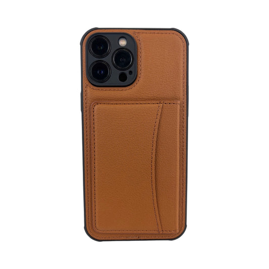 Leather card slot case for iPhone 14 Pro Max Brown.