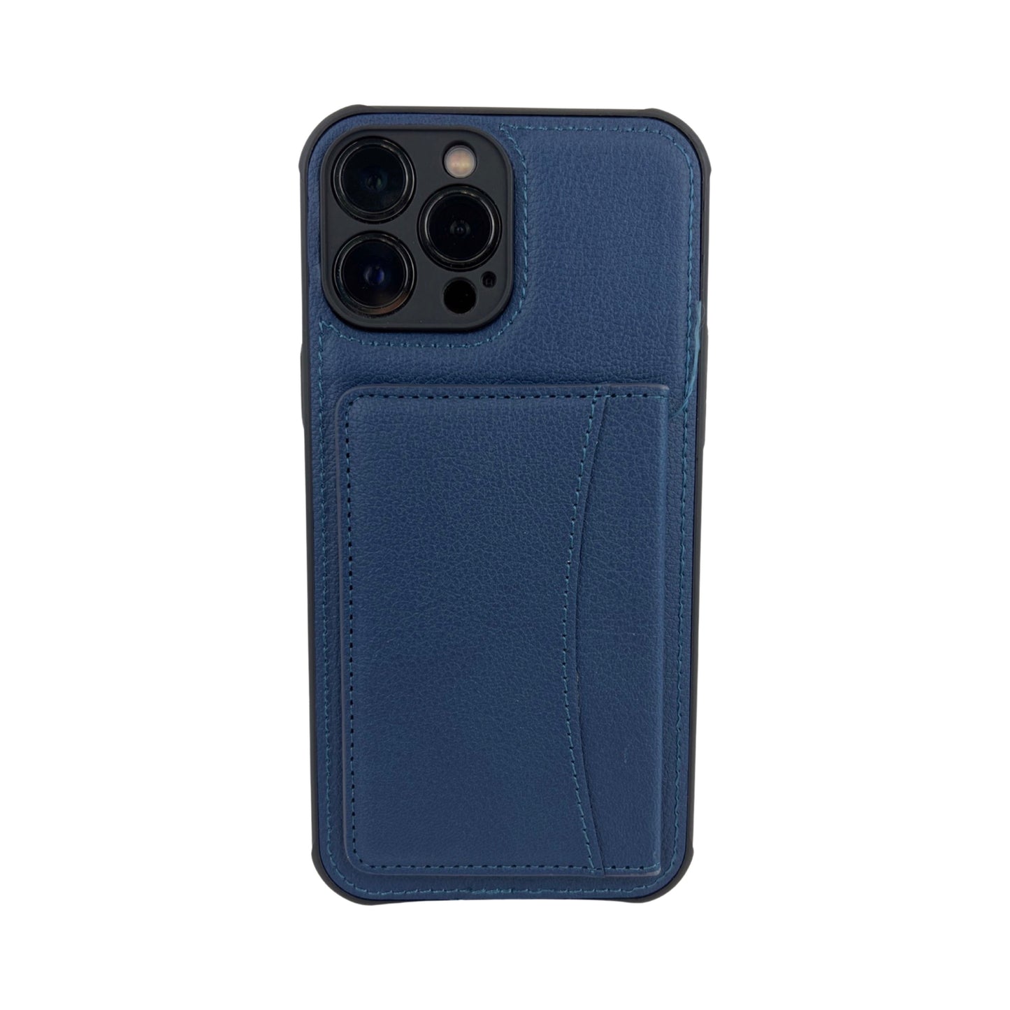 Leather card slot case for iPhone 13 Pro navy blue.