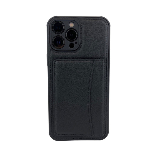 Leather card slot case for iPhone 14 Pro Max Black.