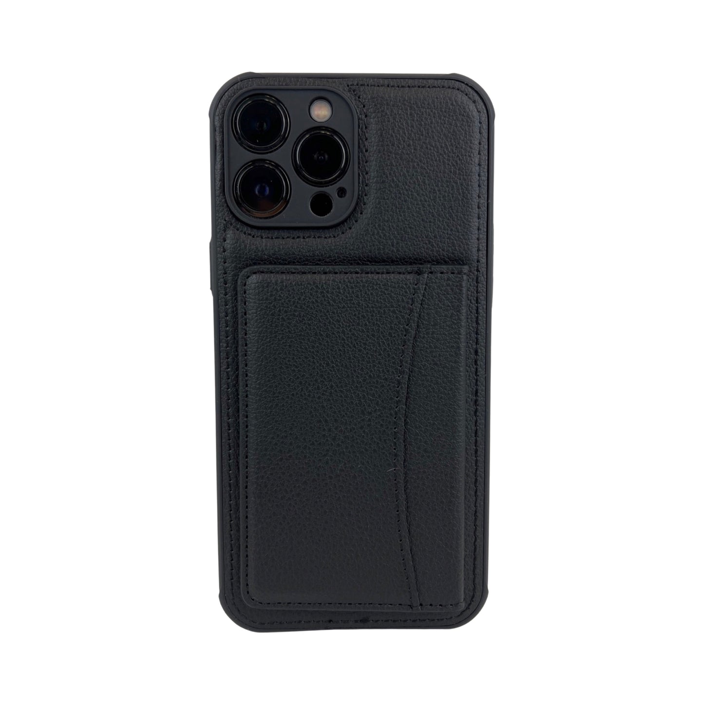 Leather card slot case for iPhone 13 Pro black.